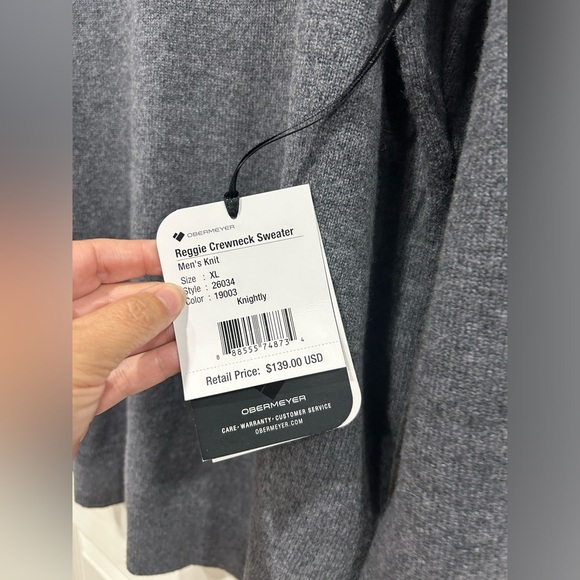 Obermeyer Men's XL Reggie Crewneck Sweater Knightly Grey Blue NWT Merino Wool - Picture 10 of 11